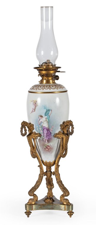Sevres Ormolu Mounted Painted Porcelain Oil Lamp