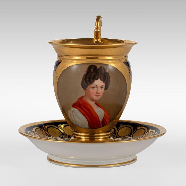 Fine Swiss Nyon Porcelain Factory Portrait Cup and Saucer