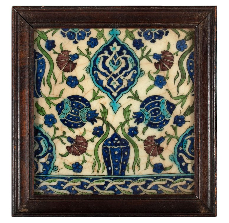 Turkish Glazed Ottoman Empire Period Iznik Fritware Tile