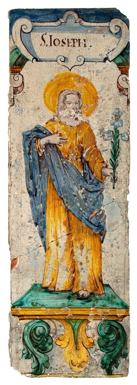 18th Century Italian Painted Ceramic Tile of Saint Joseph
