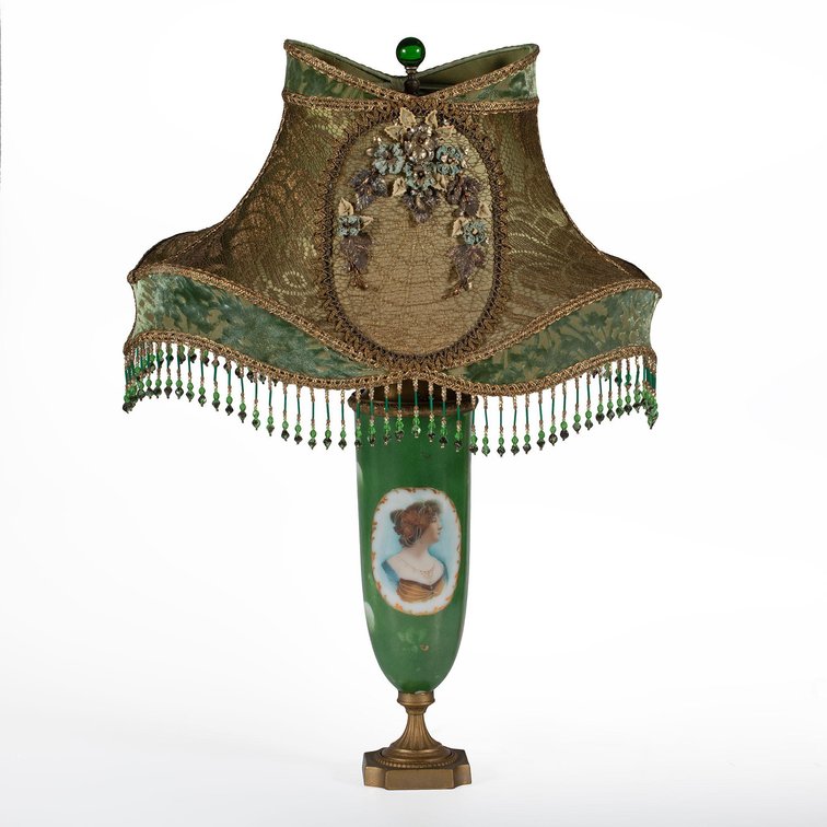 Continental Painted Porcelain Portrait Lamp