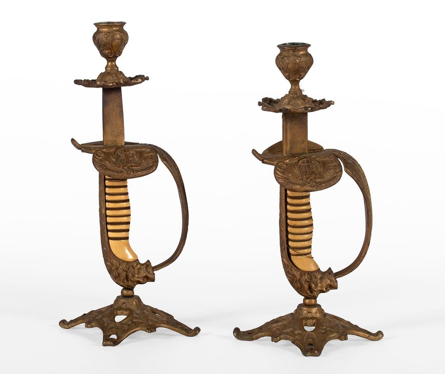 A Pair of Imperial German Naval Sword Candlesticks
