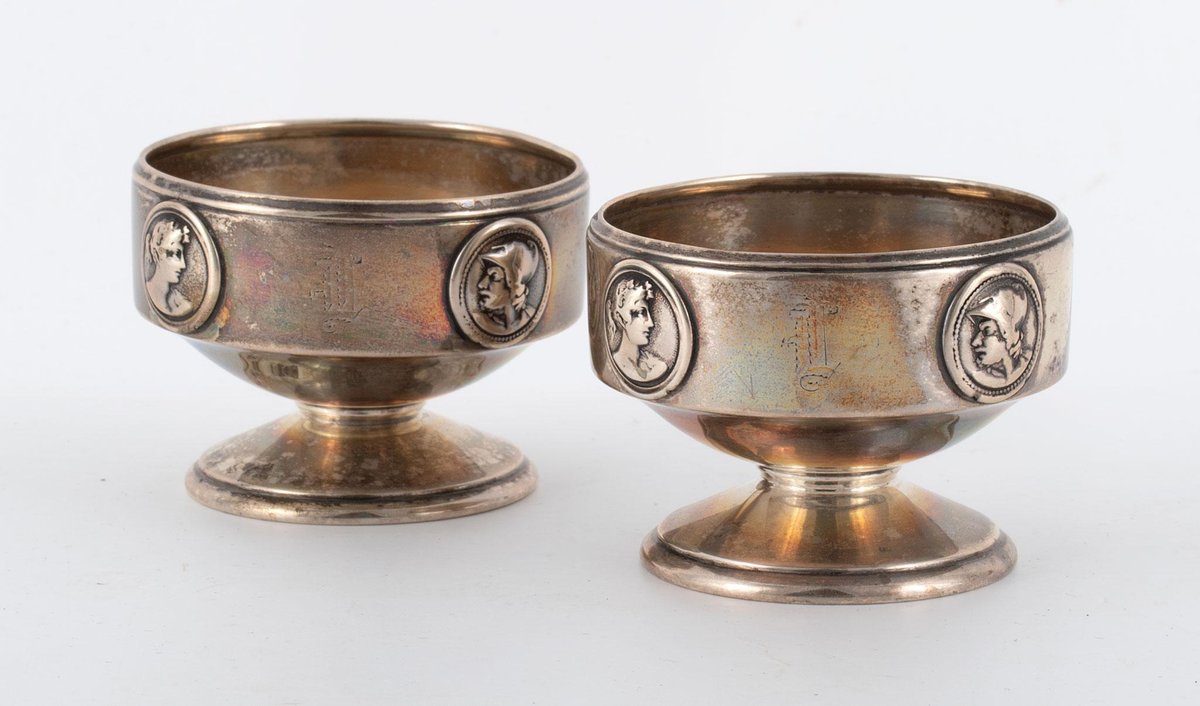 A Pair of Gorham Sterling Medallion Pattern Salts