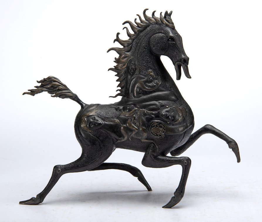 Jiang Tiefeng Black Horse Bronze Sculpture