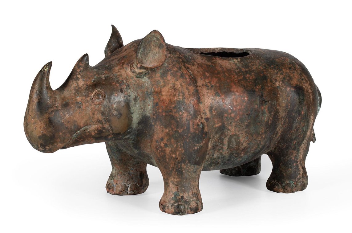 Antique Bronze Rhinoceros Vessel