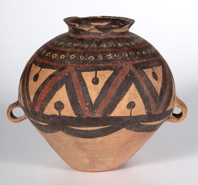 Neolithic Chinese Painted Earthenware Handled Jar