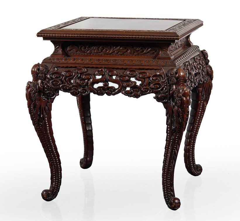 Chinese Marble Top Rosewood Side Table