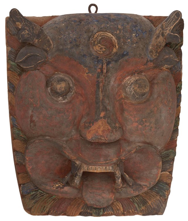 Antique Himalayan Painted Wooden Mask