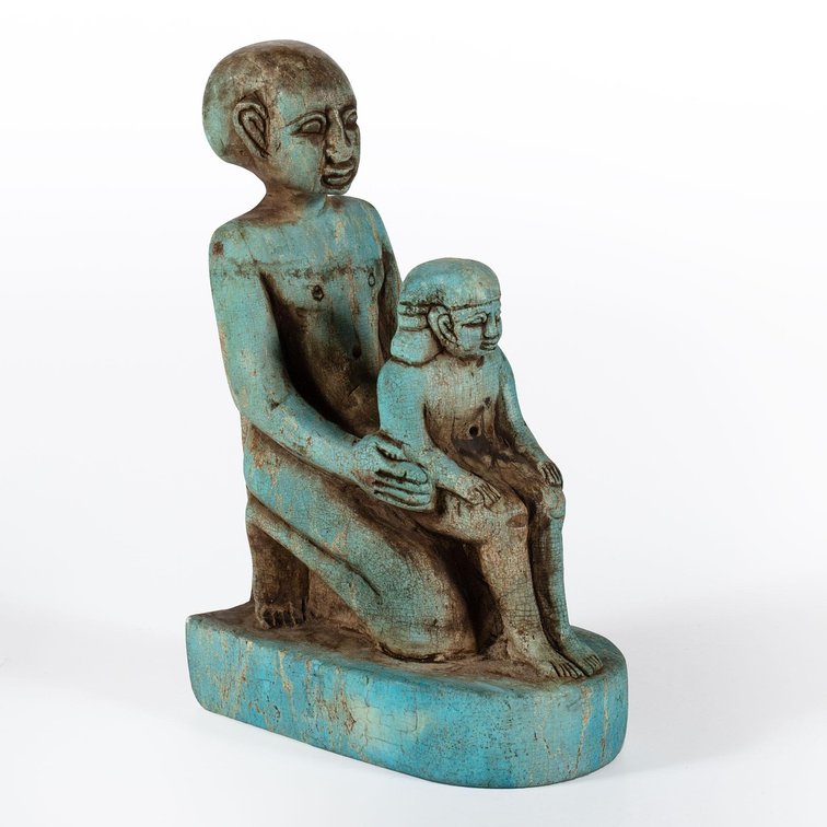 Egyptian Glazed Faience Statue of Isis and Horus