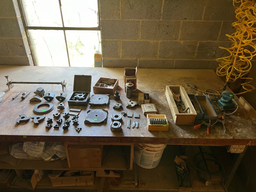 Contents on table top and shelves