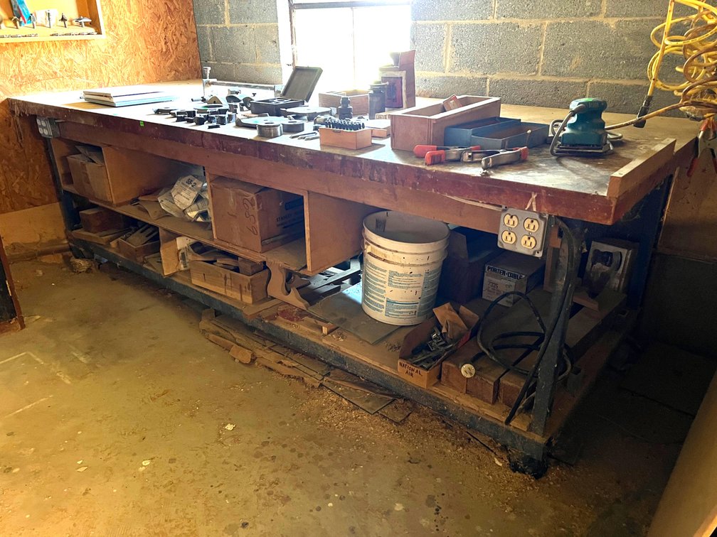 Shop table, wood/steel