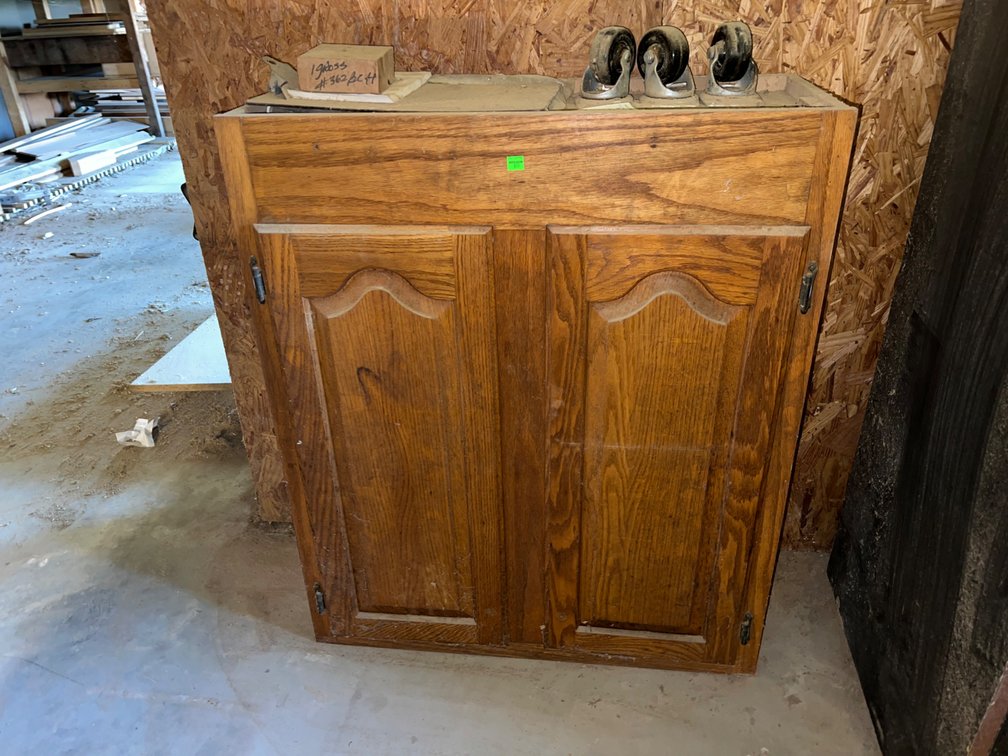 Oak cabinet and contents