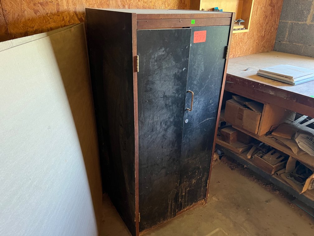 Wood cabinet and contents