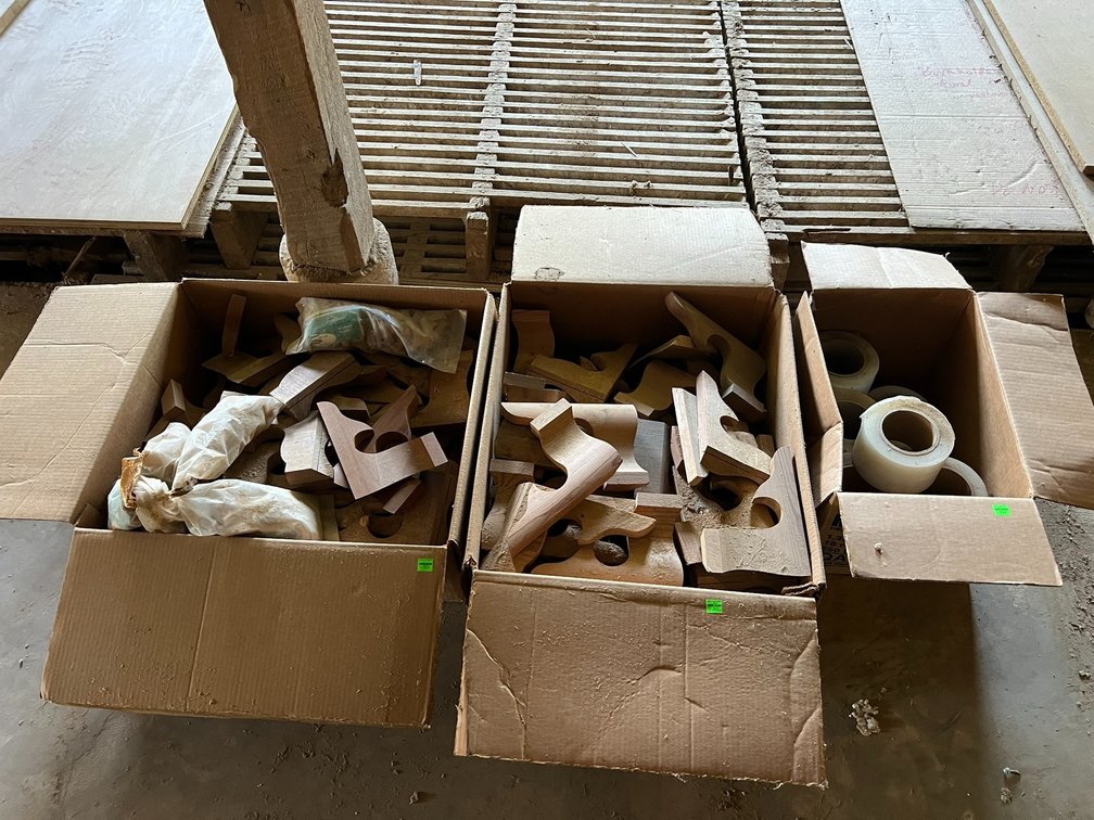 Shrink wrap, wood pieces
