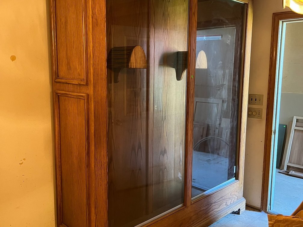 Custom oak cabinet with glass doors *Read entire description