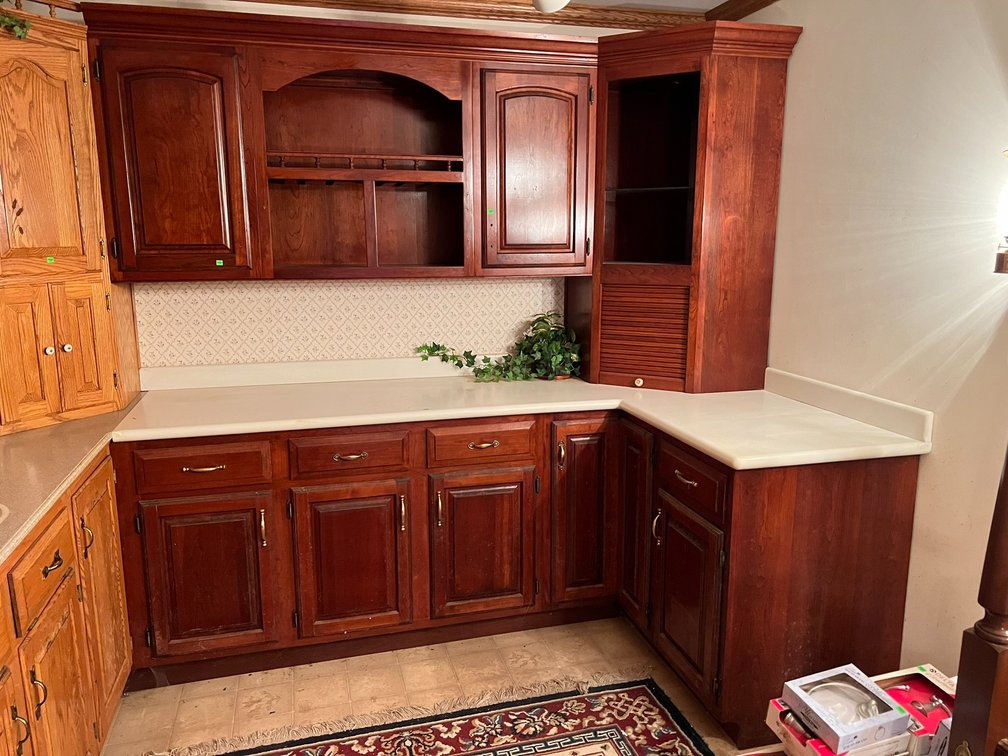 Cherry top and bottom cabinets