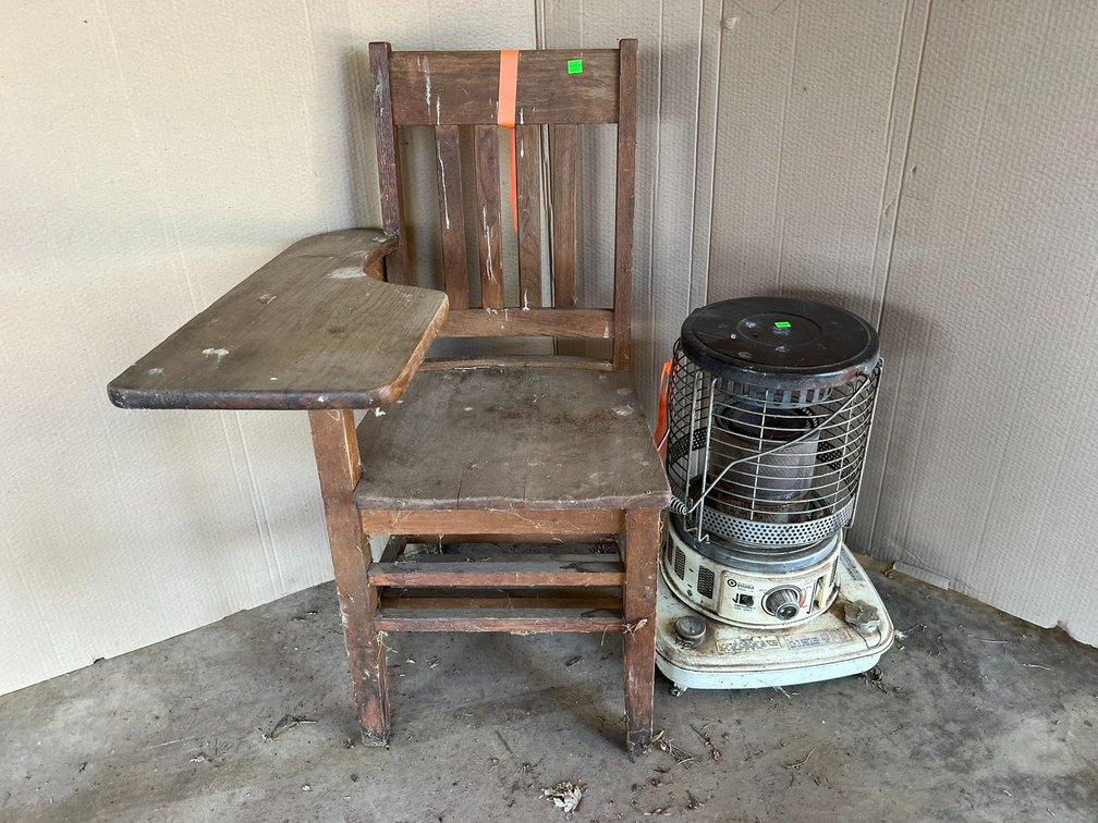 Desk and propane heater