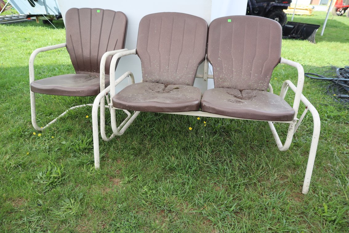 Vintage Metal Porch Glider and Metal Chair