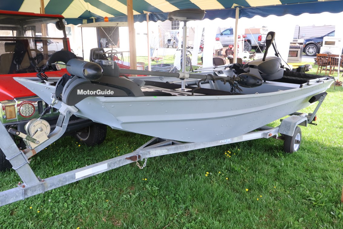 Jon Boat and Trailer With Two Trolling Motors, 14' X 5' 10"