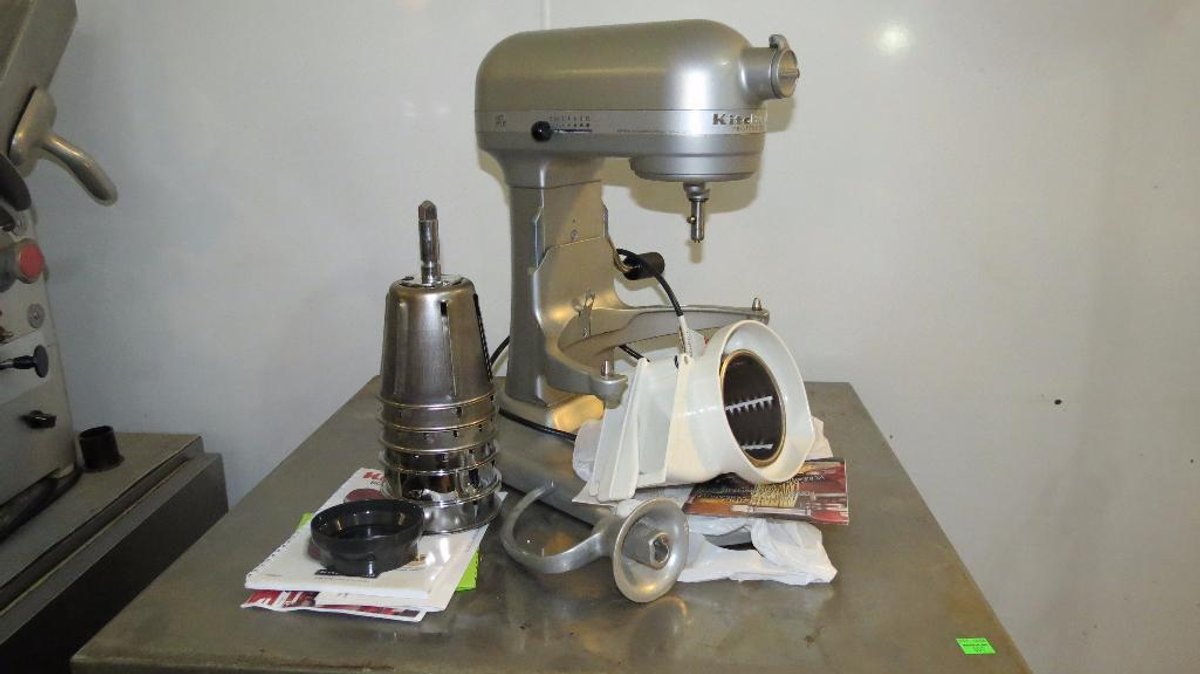 KitchenAid commercial mixer with SaladMaster attachment