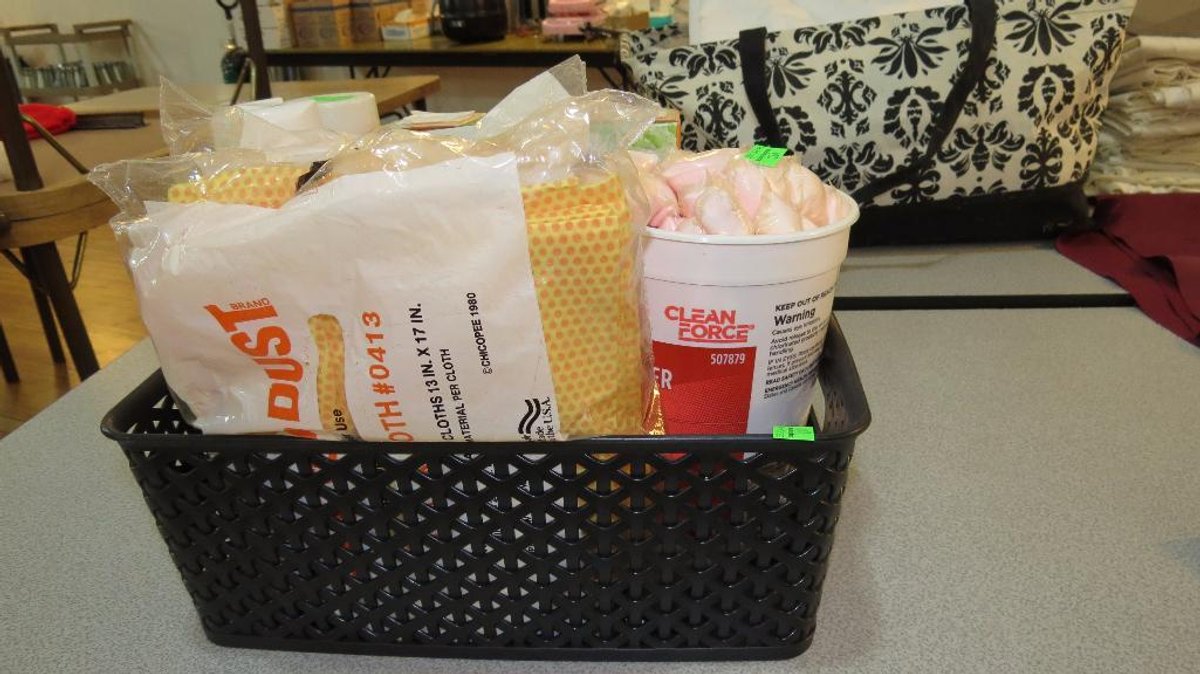 Group of dish wash soap and cleaning supplies