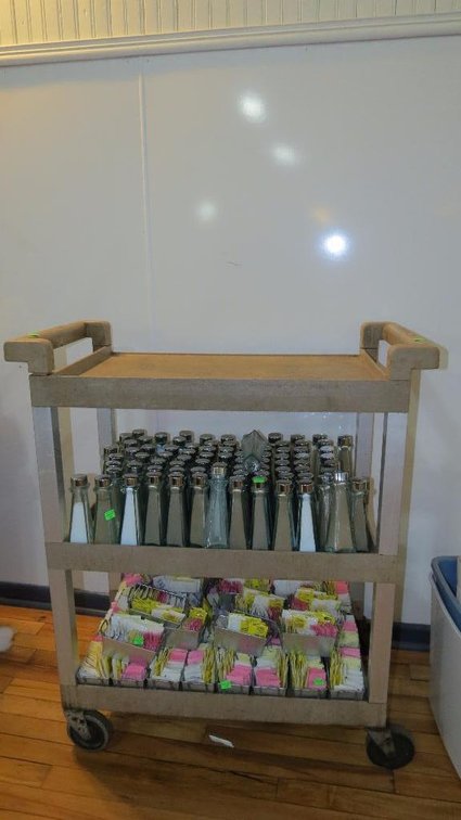 Rubbermaid fiberglass cart. Contents sold separately