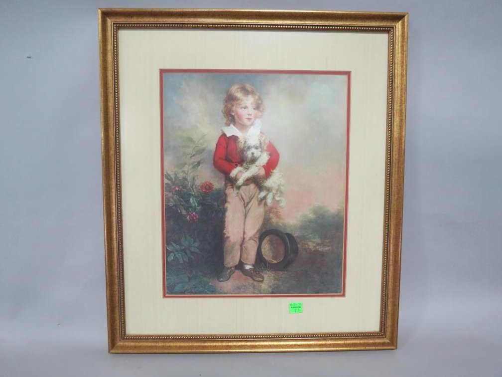 Framed print of boy with puppy