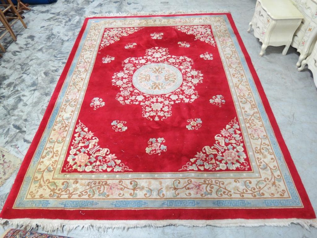 Vintage all wool handmade rug - red