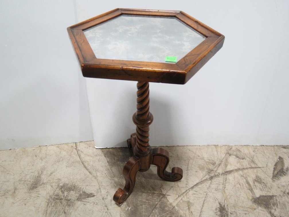 Pedestal stand with mirror top and turned pedestal