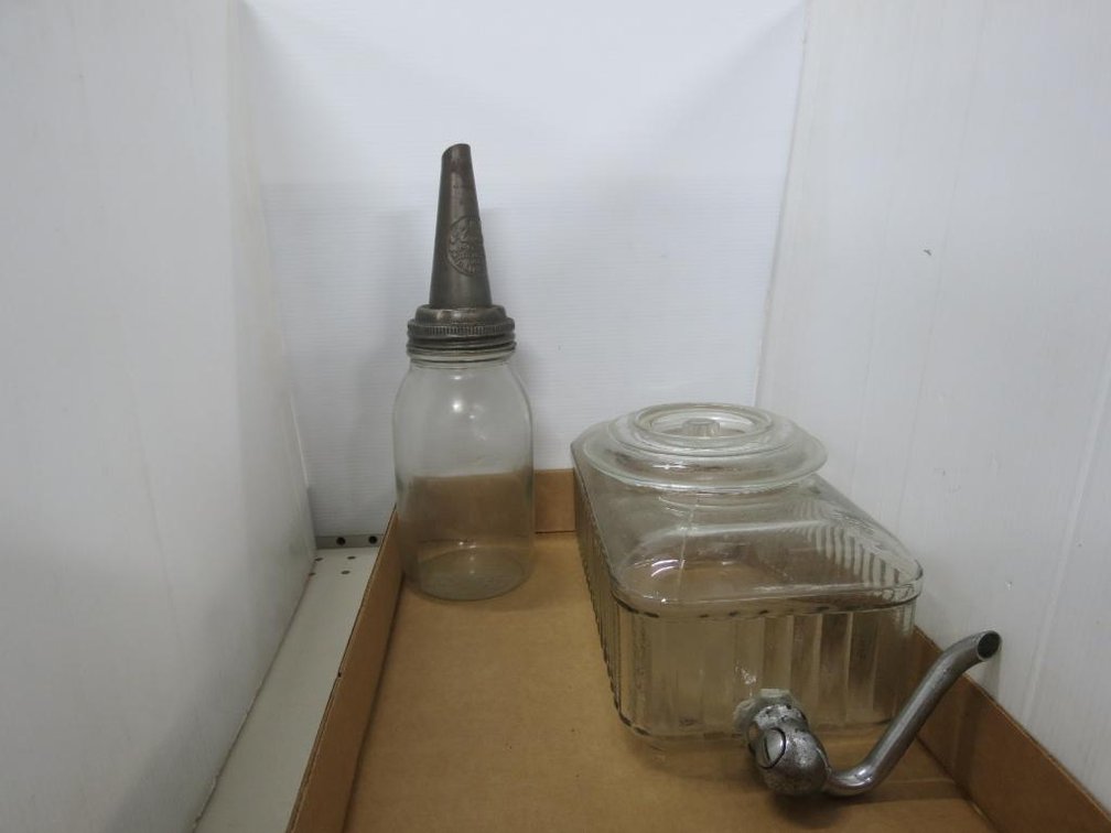 Antique Oil Jar and Glass Dispenser Jar