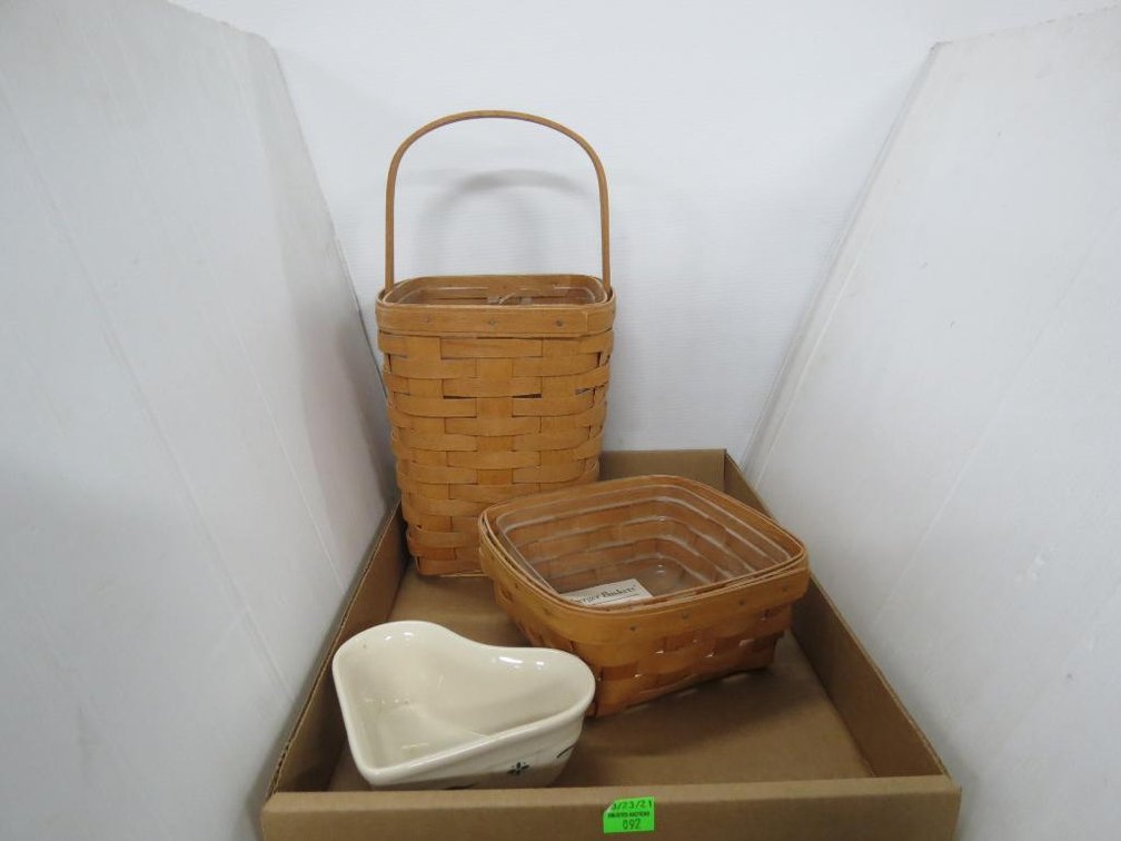 Pair of Longaberger Baskets and Longaberger Heart-Shaped Dish