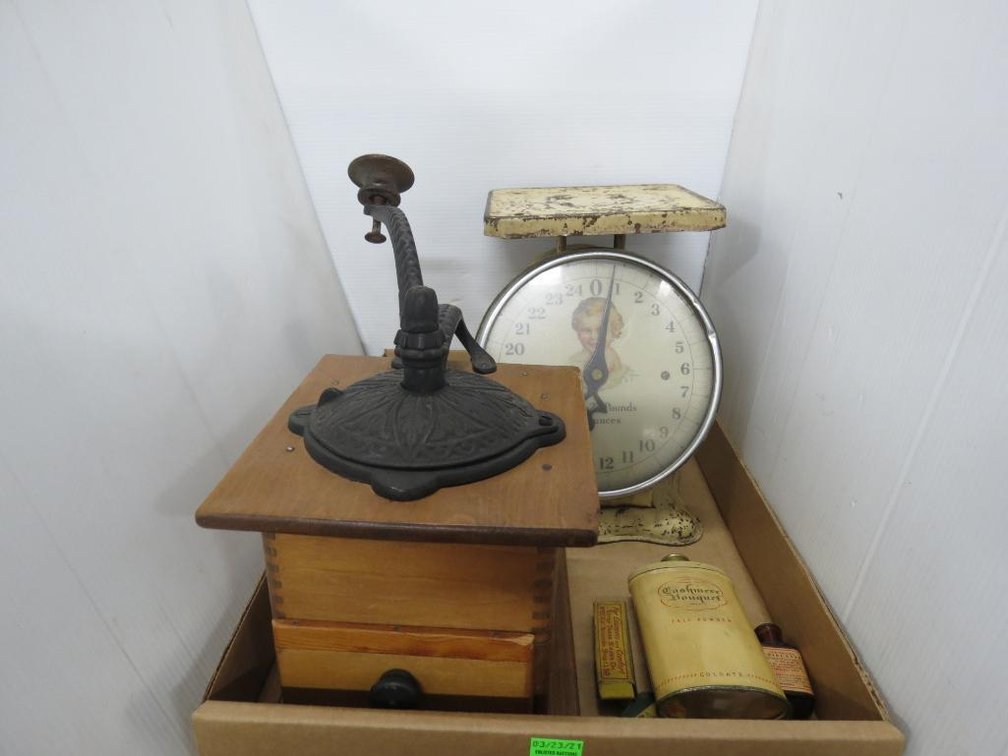Coffee Grinder, Vintage Scales and Miscellaneous