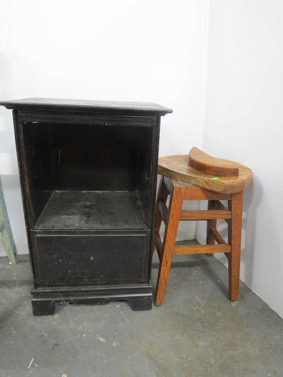 Nightstand and Wooden Stool That Needs Repair