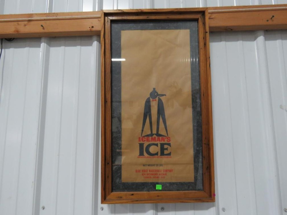 Framed "Iceman's Ice Blue Ridge Warehouse Company" Bag