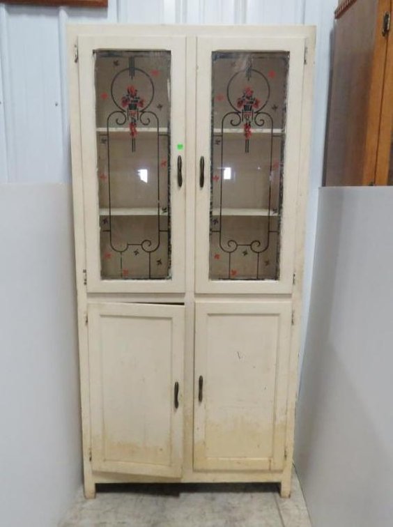 Vintage Kitchen Cabinet With Glass Front Doors