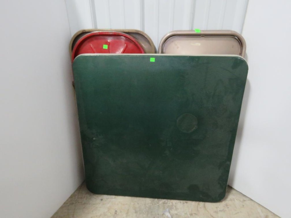 Cardboard Table and Four Metal Folding Chairs