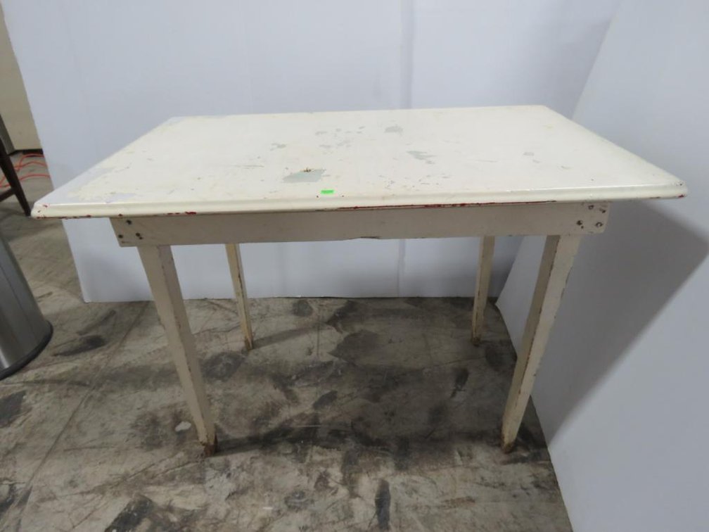 Antique Wooden Table With Metal Top