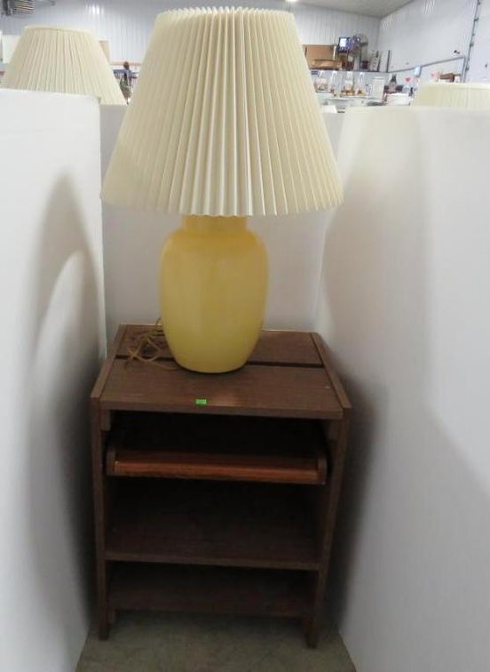 Pressboard Side Table With Slide Out Drawer, Table Lamp