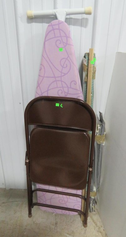 Ironing Board, Metal Chair, Curtain Rods
