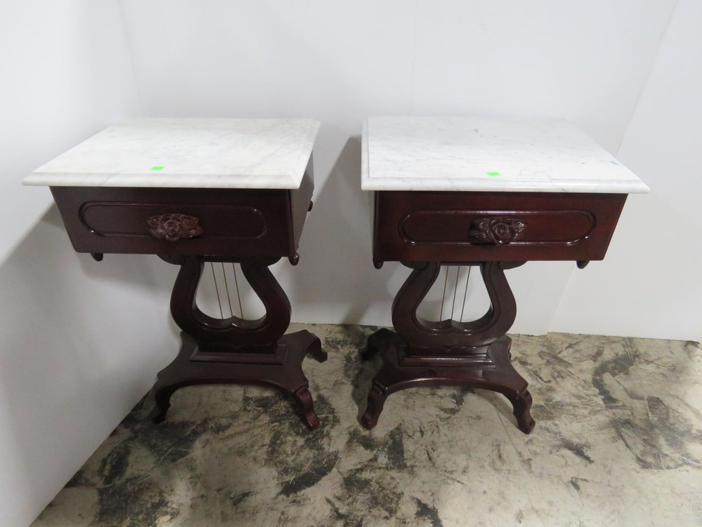 Pair of Marble Top Harp Side Tables