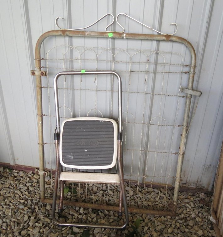 Vintage Chain-Link Fence Gate, Stepstool