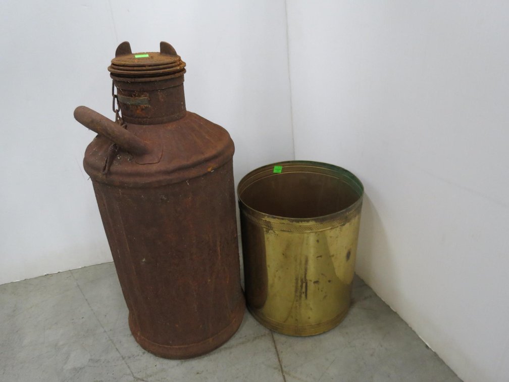 Antique Petroleum Can and Brass Trash Can