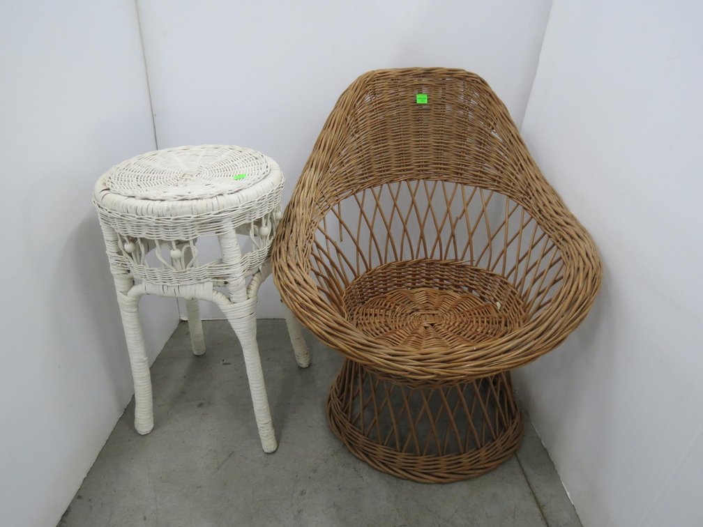 Child's Wicker Chair and Wicker Plant Stand