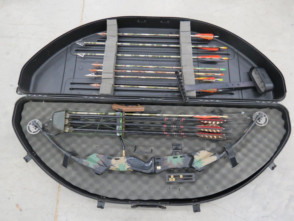Vintage PSE Left Hand Compound Bow With Aluminum and Wood Arrows and Accessories