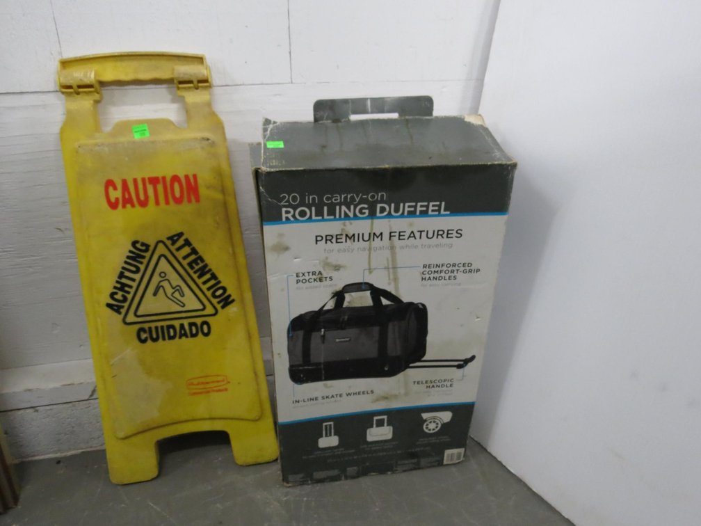 Folding Caution Sign, Rolling Duffel Bag