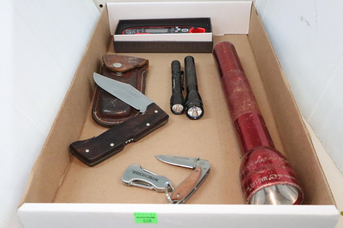 Flashlights, Craftsman Lock Blade Skinner Knife With Leather Sheath, Digital Meat Thermometer