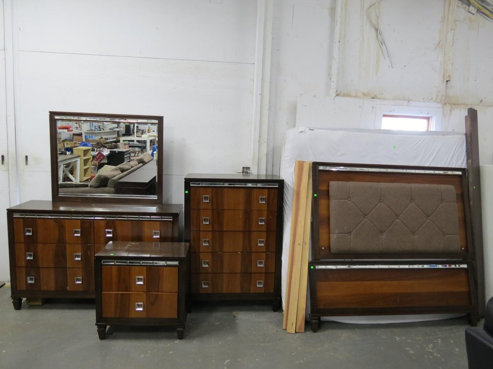 Four-Piece Bedroom Suit With Queen Size Bed Frame, Chest of Drawers, Dresser and Nightstand, No Mattress