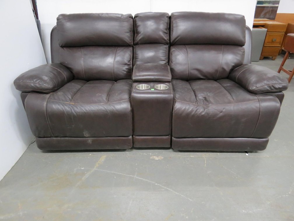 Leather Loveseat With Electronic Recline and Headrests and USB Ports, Fully Functions, Unsure of Brand