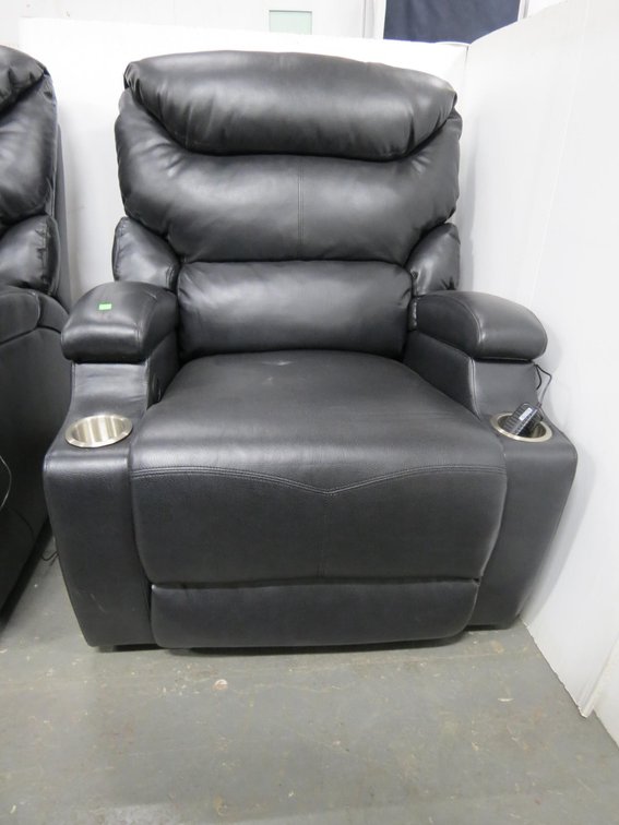 Leather Theater Recliner With Electronic Recline and USB Port, Works, Unsure of Brand