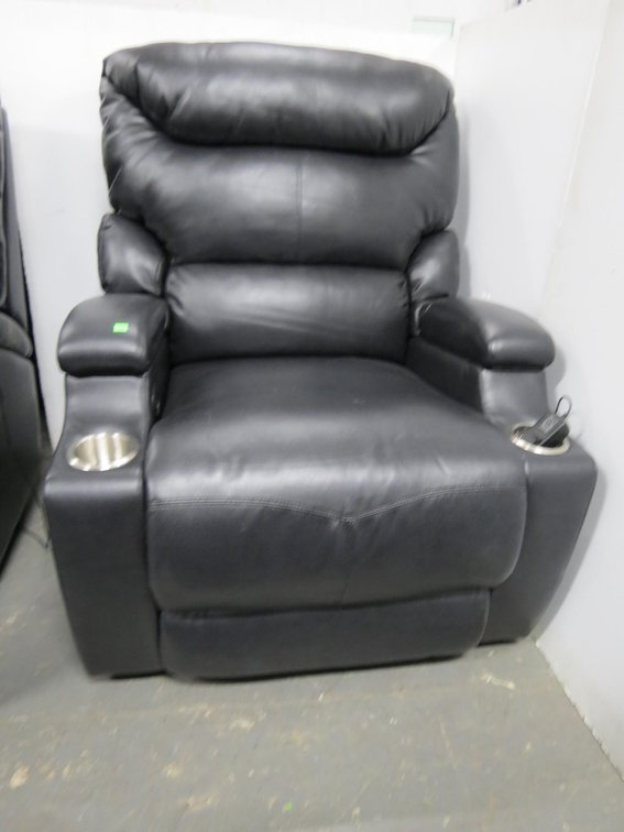 Leather Theater Recliner With Electronic Recline and USB Port, Works, Unsure of Brand